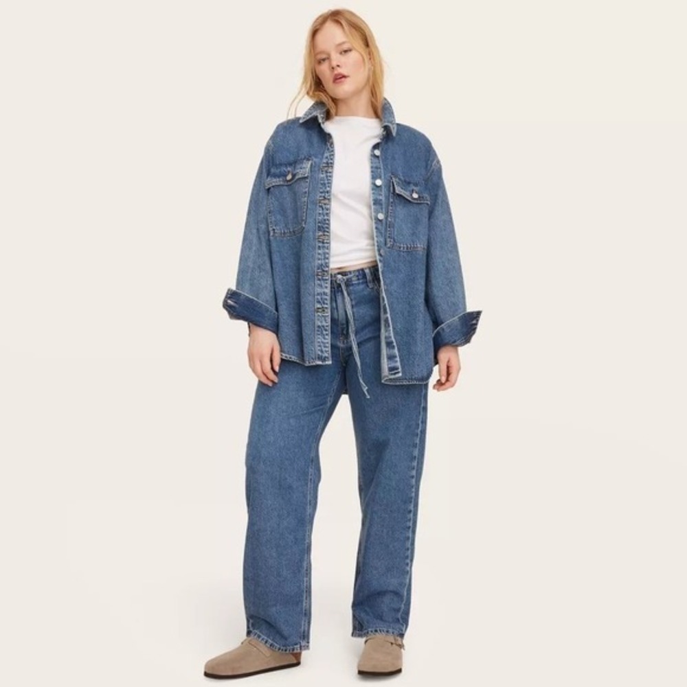 Parke x Target Women's M Medium LS Denim Shacket Med Wash Shirt Jean Jacket - Picture 6 of 11